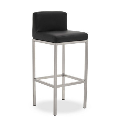 Orsina Black Pu And Chrome Finish Bar Chair, Glam Touch Indoor Metal Bar Stool, Footrest Bar Chair - image 1