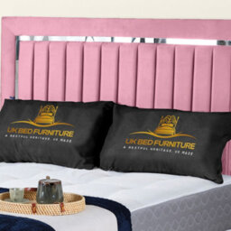 UKBEDFURNITURE Chrome Edge Pink Plush Valvet Upholstered Gas Lift Ottoman Storage Bed -  With 48 Inch Headboard - thumbnail 2