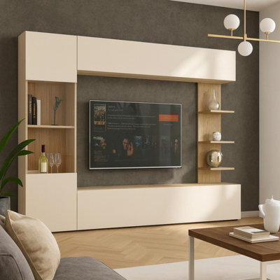Lazando Wall Unit For Living Room With Tv Space 160X116 Cm Cashmere And Cremona - image 1