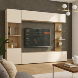 Lazando Wall Unit For Living Room With Tv Space 160X116 Cm Cashmere And Cremona