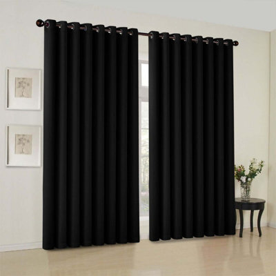Oxford Homeware Plain Black 230Gsm Blackout Curtain Thermal Insulated Pencil Pleat For Living Room Curtain Pair (W)228Cmx(L)183Cm - image 1