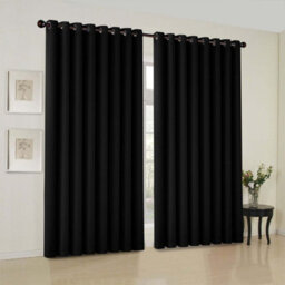 Oxford Homeware Plain Black 230Gsm Blackout Curtain Thermal Insulated Pencil Pleat For Living Room Curtain Pair (W)228Cmx(L)183Cm - thumbnail 1