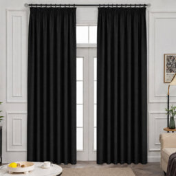 Oxford Homeware Plain Black 230Gsm Blackout Curtain Thermal Insulated Pencil Pleat For Living Room Curtain Pair (W)228Cmx(L)183Cm - thumbnail 7