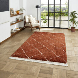 Rust Geometric Shaggy Rug, Stain-Resistant 45mm Thick Modern Rug For Bedroom, Living Room, & Dining Room-200Cm X 290Cm - thumbnail 1