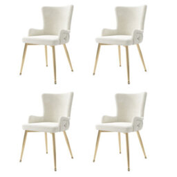 Btm Velvet Dining Chairs Set Of 4, Luxury Lounge Chairs With Gold Metal Legs, Beige - thumbnail 9