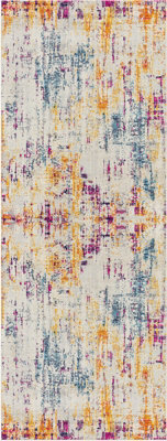 Livabliss Floransa-Abstract Grey Pink Yellow Blue Modern Marble Living Dining Bedroom Rug 80 X 220 Cm Easy Care, Non Shedding - image 1