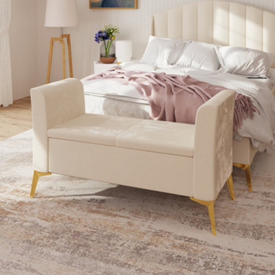 Gfw Pettine Velvet Storage Ottoman Bench Natural - image 1