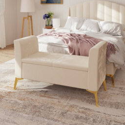 Gfw Pettine Velvet Storage Ottoman Bench Natural