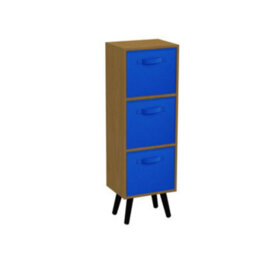Urbn-Living Urbnliving 80Cm Height 3 Tier Beech Wooden Storage Bookcase Scandinavian Style Black Legs With Dark Blue Inserts - thumbnail 3