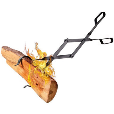 "25"" Long Black Cast Iron Heavy Duty Fire Tongs Campfire Wood Log Grabber Tool" - image 1