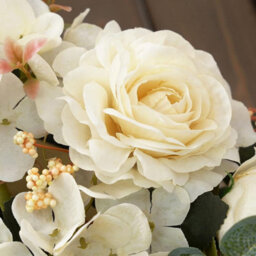 15Cm Artificial White Hydrangea & Peony Flowers In Farmhouse Wooden Pot, Silk Floral Arrangement For Tabletop & Home Décor - thumbnail 4