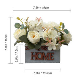 15Cm Artificial White Hydrangea & Peony Flowers In Farmhouse Wooden Pot, Silk Floral Arrangement For Tabletop & Home Décor - thumbnail 2