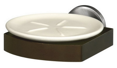 Bisk Solid Wood And Zamak Wall Mounted Grip + Ceramics Soap Dish Plate - image 1