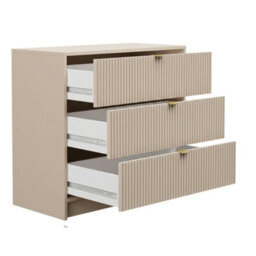Chest Of Drawers 3 Drawer Storage Unit Tireno 3Sz Mdf Sand Beige Laminated Board Fluted Fronts Metal Handles Bedroom Furniture - thumbnail 4