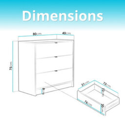 Chest Of Drawers 3 Drawer Storage Unit Tireno 3Sz Mdf Sand Beige Laminated Board Fluted Fronts Metal Handles Bedroom Furniture - thumbnail 7