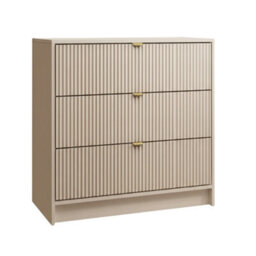 Chest Of Drawers 3 Drawer Storage Unit Tireno 3Sz Mdf Sand Beige Laminated Board Fluted Fronts Metal Handles Bedroom Furniture - thumbnail 2