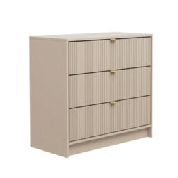 Chest Of Drawers 3 Drawer Storage Unit Tireno 3Sz Mdf Sand Beige Laminated Board Fluted Fronts Metal Handles Bedroom Furniture - thumbnail 3