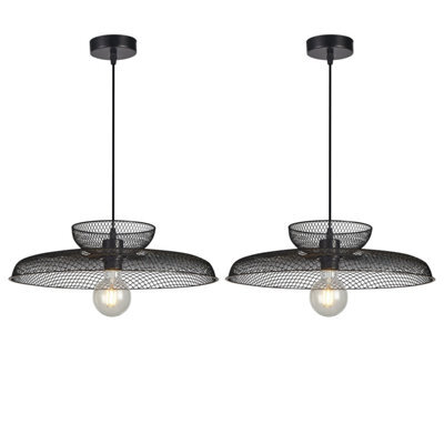 First Choice Lighting Set Of 2 Cassidy Two Tier Black Mesh Ceiling Pendant Lights - image 1