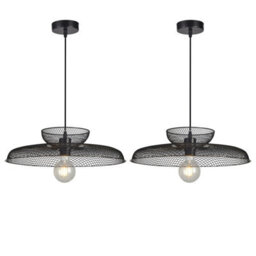First Choice Lighting Set Of 2 Cassidy Two Tier Black Mesh Ceiling Pendant Lights - thumbnail 1