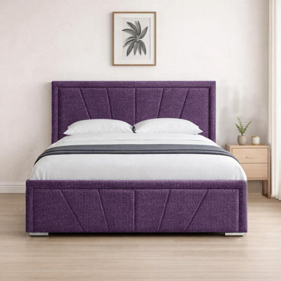 Naples Purple Upholstered Sunrise Small Double Bed Frame, Modern Luxury Floor-Standing Headboard & Footboard - image 1