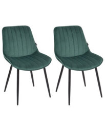 Wyld And Coco Emerald Velvet Armless Dining Chairs Set Of 2 With Black Steel Legs - Compact Modern Design - thumbnail 3