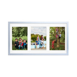 AK Frames 40X20Cm Silver Sleek Multi Photo Frame With White Mount - Holds 3 Apertures (3X) 6X4 Photos - thumbnail 1