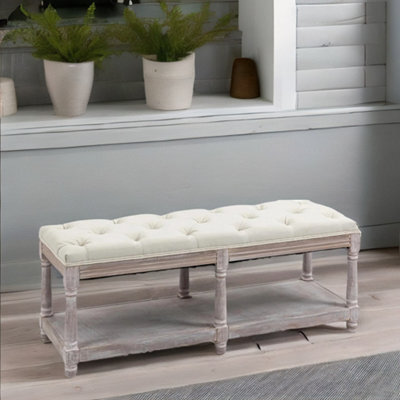 Rafaelo Mobilia Upholstered Wooden Bench Seat With Shelf Cream White - image 1