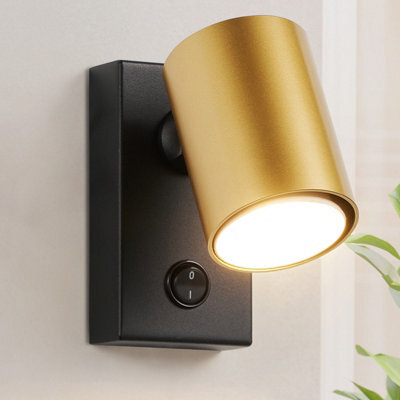 Harper Living Adjustable Wall Spotlight With On/off Switch, Gu10 Rotatable Single Lamp - Matt Black & Gold Wall Light - image 1