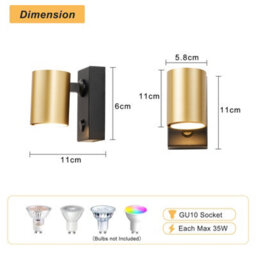 Harper Living Adjustable Wall Spotlight With On/off Switch, Gu10 Rotatable Single Lamp - Matt Black & Gold Wall Light - thumbnail 7