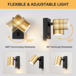 Harper Living Adjustable Wall Spotlight With On/off Switch, Gu10 Rotatable Single Lamp - Matt Black & Gold Wall Light - thumbnail 6
