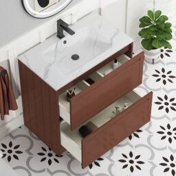 Royal Bathrooms Elmore 800mm Traditional Floor Standing 2 Drawer Bathroom Vanity Unit With Sintered Stone Basin - Terracotta Clay - thumbnail 5