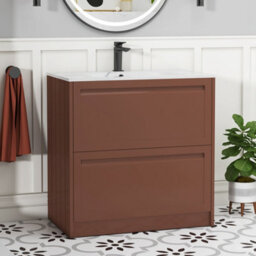 Royal Bathrooms Elmore 800mm Traditional Floor Standing 2 Drawer Bathroom Vanity Unit With Sintered Stone Basin - Terracotta Clay