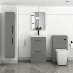 Royal Bathrooms Turin Indigo Grey Gloss 500mm Floor Standing Vanity Unit 2 Drawer With Mid-Edge Basin Sink & Matt Black Handles - thumbnail 4