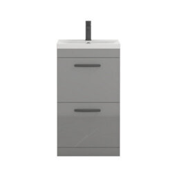 Royal Bathrooms Turin Indigo Grey Gloss 500mm Floor Standing Vanity Unit 2 Drawer With Mid-Edge Basin Sink & Matt Black Handles - thumbnail 6