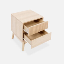 Sweeek - Grooved Bedside Table With Wood Effect Linear Light Wood 40X39X48 Cm - thumbnail 3