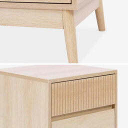 Sweeek - Grooved Bedside Table With Wood Effect Linear Light Wood 40X39X48 Cm - thumbnail 2