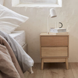 Sweeek - Grooved Bedside Table With Wood Effect Linear Light Wood 40X39X48 Cm - thumbnail 1