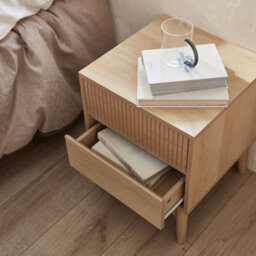 Sweeek - Grooved Bedside Table With Wood Effect Linear Light Wood 40X39X48 Cm - thumbnail 5