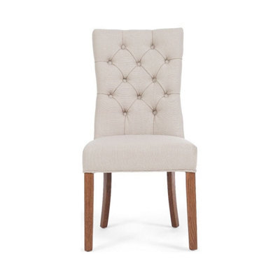 Furniture 48 Francois Cream Fabric Dark Oak Leg Dining Chairs (Pair)