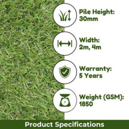 "Troon 30mm Artificial Grass, Plush Outdoor Artificial Grass, Premium Pet-Friendly Artificial Grass-3M(9'9"") X 4M(13'1"")-12M²" - thumbnail 4