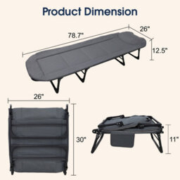 Alivio Adjustable Recliner Sun Lounger Chair & Bed, Lightweight For Sleeping, Napping, Camping & Outdoor Relaxation (Grey) - thumbnail 4