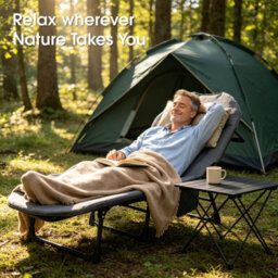 Alivio Adjustable Recliner Sun Lounger Chair & Bed, Lightweight For Sleeping, Napping, Camping & Outdoor Relaxation (Grey) - thumbnail 5