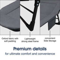 Alivio Adjustable Recliner Sun Lounger Chair & Bed, Lightweight For Sleeping, Napping, Camping & Outdoor Relaxation (Grey) - thumbnail 3