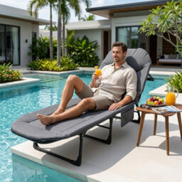 Alivio Adjustable Recliner Sun Lounger Chair & Bed, Lightweight For Sleeping, Napping, Camping & Outdoor Relaxation (Grey) - thumbnail 9
