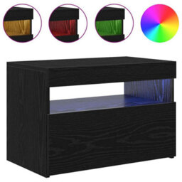 Berkfield Modern Black Oak Tv Stand With Led Lights, 60X35X40 Cm, Made From Engineered Wood - thumbnail 4