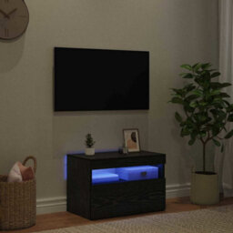 Berkfield Modern Black Oak Tv Stand With Led Lights, 60X35X40 Cm, Made From Engineered Wood - thumbnail 5