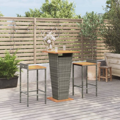 Berkfield 3 Piece Garden Bar Set Grey Poly Rattan&solid Wood Acacia - image 1