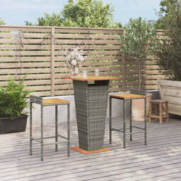 Berkfield 3 Piece Garden Bar Set Grey Poly Rattan&solid Wood Acacia - thumbnail 1