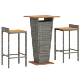Berkfield 3 Piece Garden Bar Set Grey Poly Rattan&solid Wood Acacia - thumbnail 3