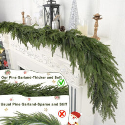 Amorly 2.2M Christmas Norfolk Pine Garland, Faux Greenery Garland, Realistic Winter Foliage For Fireplace, Table And Home Holiday Decor - thumbnail 3